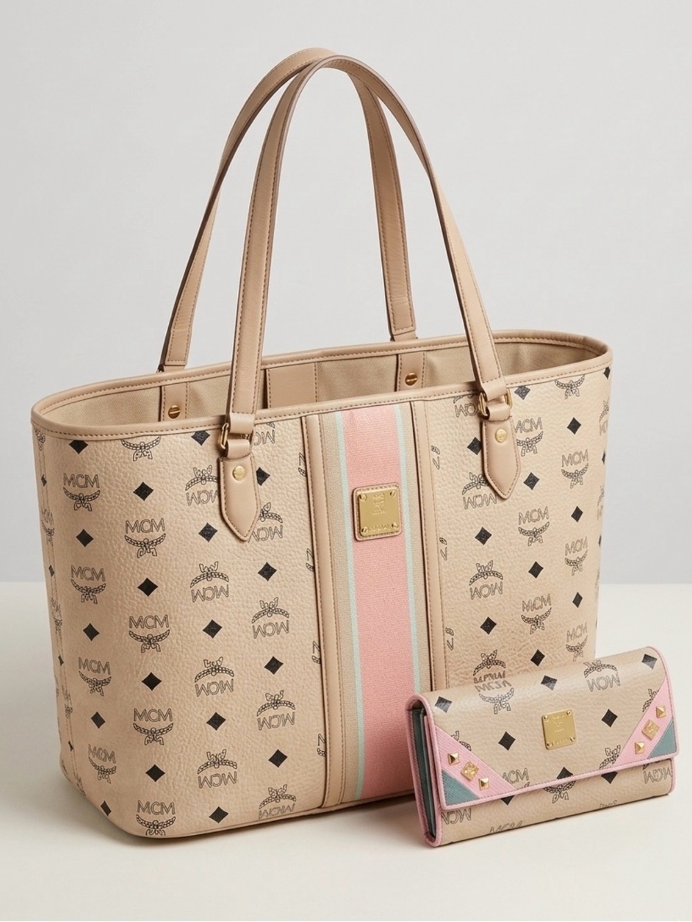 MCM Visetos Monogram Matching Tote & Wallet Set